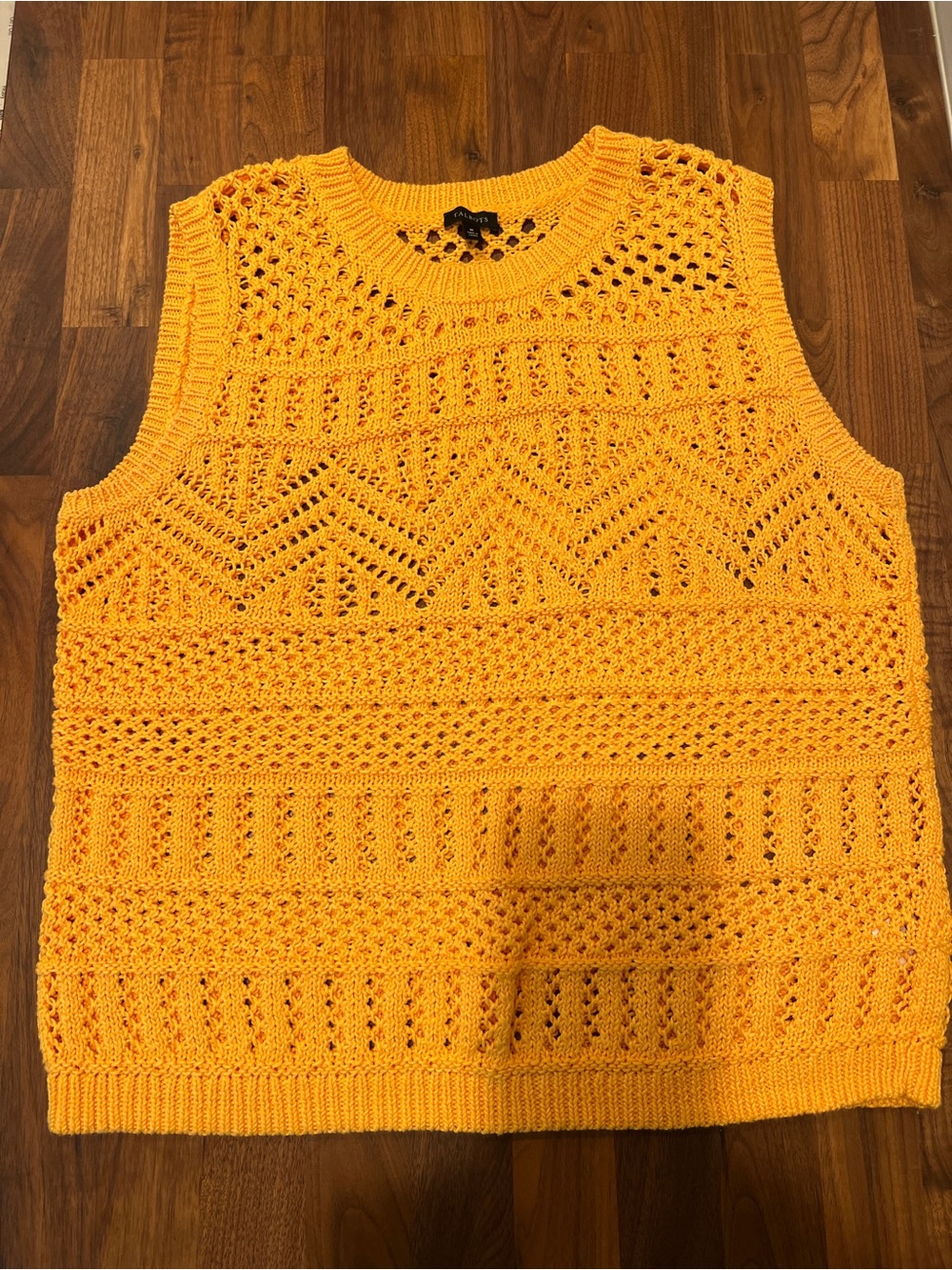 Talbots Open-Knit Sleeveless Crewneck Sweater Vest in Clementine Orange M
